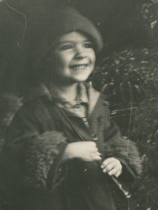 Vintage Photograph Young in Garden Hold Opened Umbrella Silver Print Old