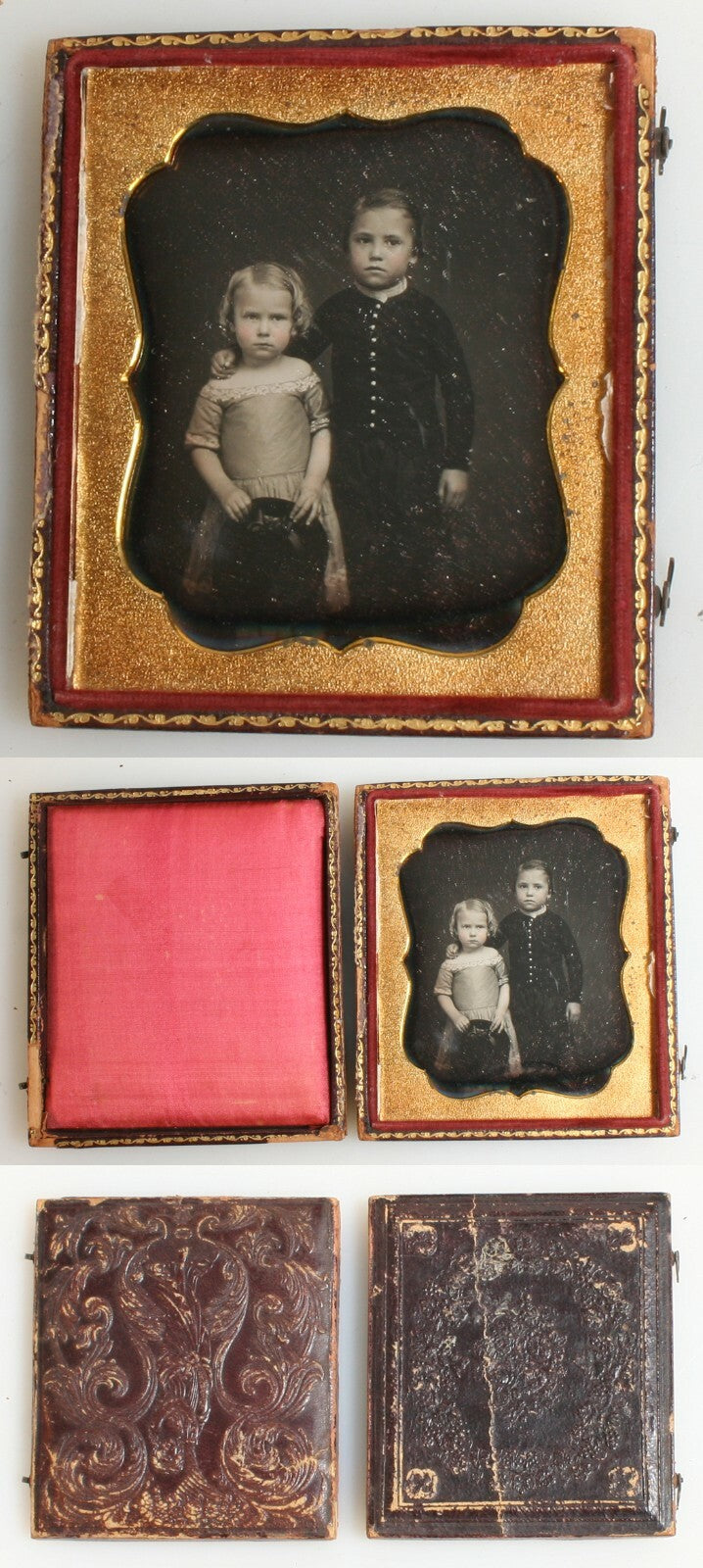 YOUNG SIBLING, AFFECTATION POSE, POUTY EXPRESSIONS. DAGUERREOTYPE, 6TH PLATE.