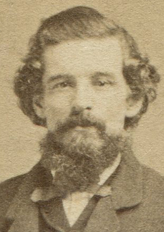 MAN WITH THICK HAIR AND BEARD, STANDING POSE HOLDING HAT. CDV. PORTSMOUTH, N.H.