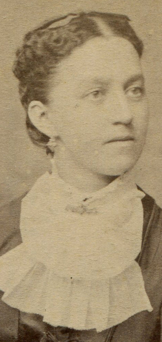 WOMAN WEARING EARRINGS, BIB FRONT DRESS. CDV. BETHLEHEM, PA.