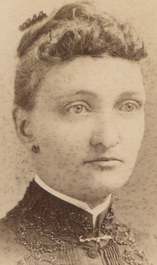 WOMAN, BLANK STARE, EARRINGS. CABINET CARD. NEWARK, N.J.