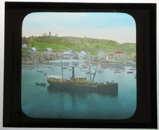 BOAT. MANANAS ISLAND, MAINE. PHOTO ON GLASS, HAND COLORED.