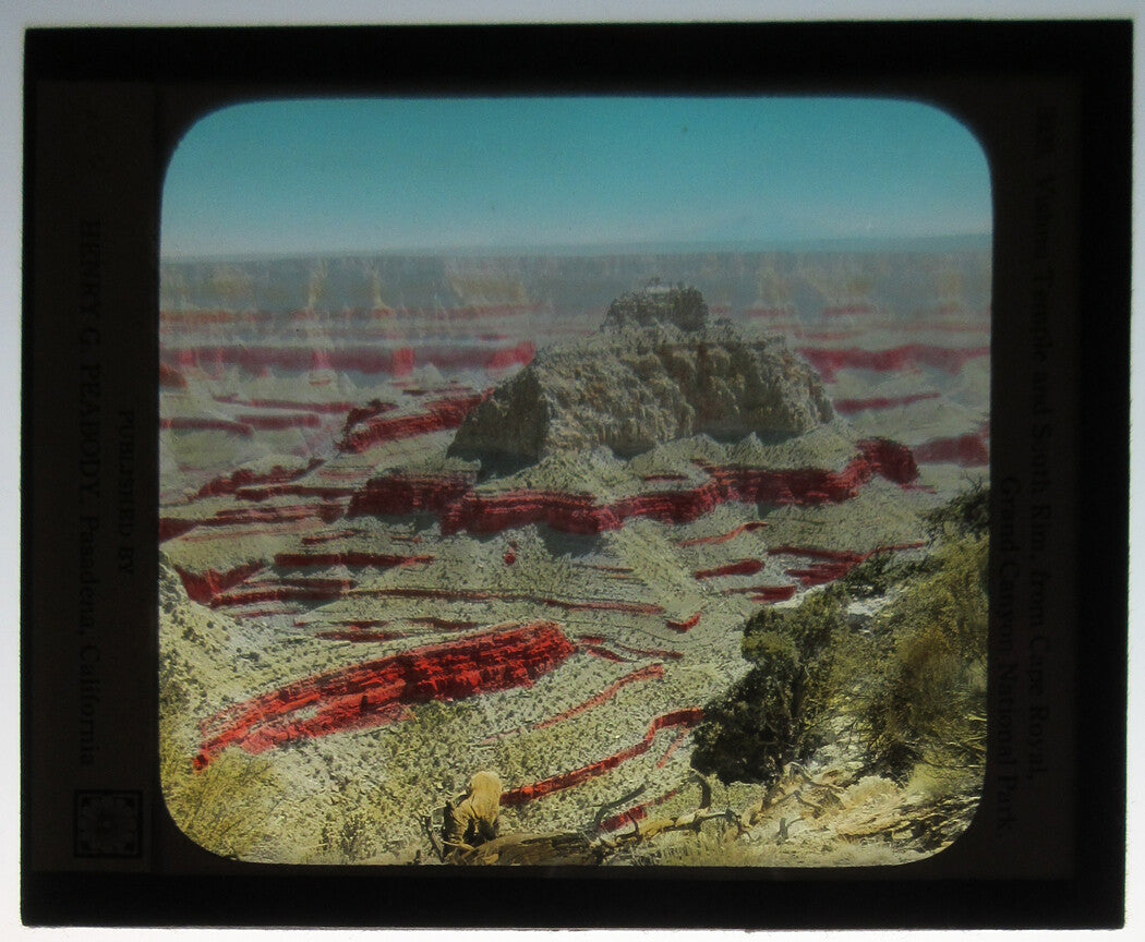 VISHNU TEMPLE, GRAND CANYON. PHOTO ON GLASS, HAND COLORED.