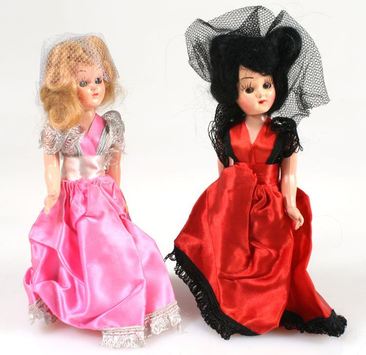 HARD PLASTIC DRESS ME DOLLS W/ CUSTOM DRESS, 7in, SET OF 2
