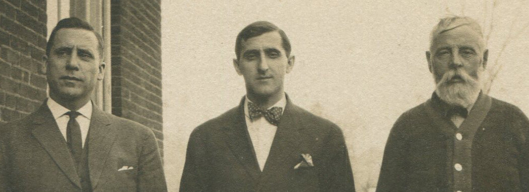 THREE GENERATIONS OF CONSTIPATED MEN. PHOTO POSTCARD, 1920.