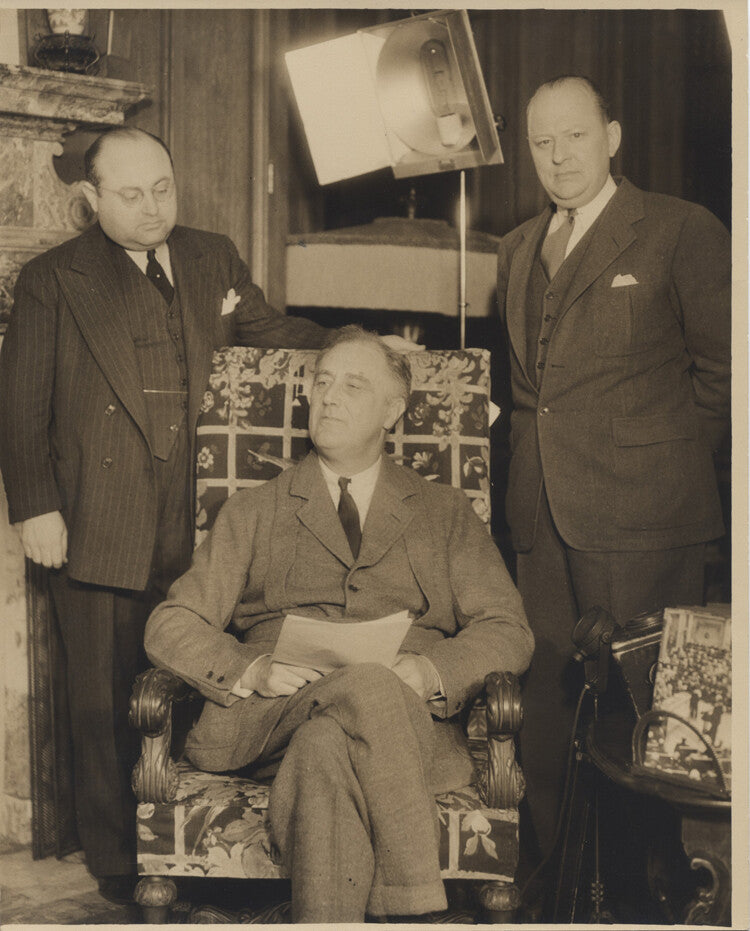 PHOTOS OF PRES FRANKLIN D. ROOSEVELT PREPARING FOR A FIRESIDE CHAT - SET OF TWO
