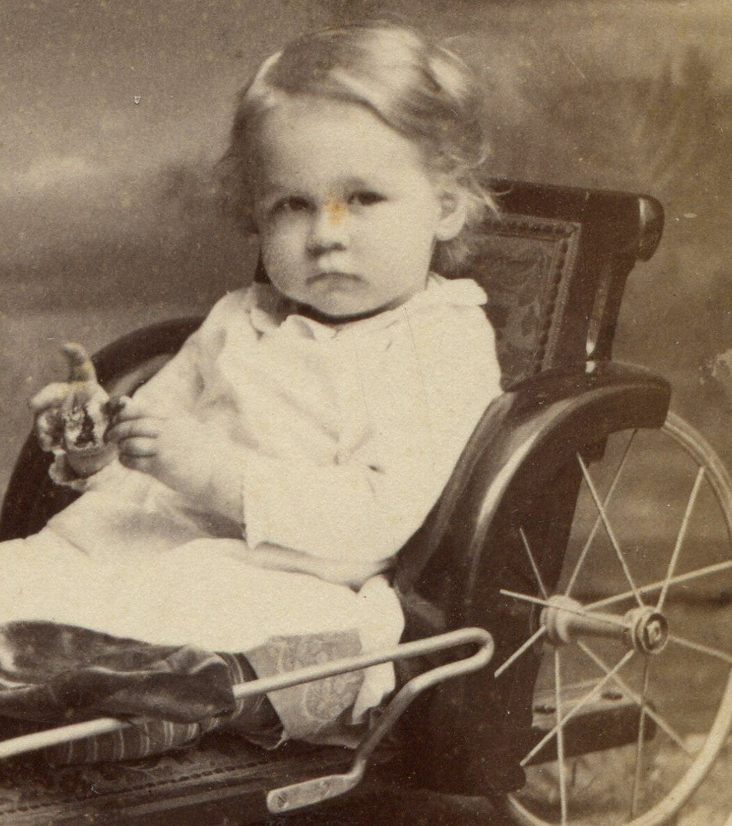 TODDLER POSED IN PRAM. CDV. TROY, N.Y.