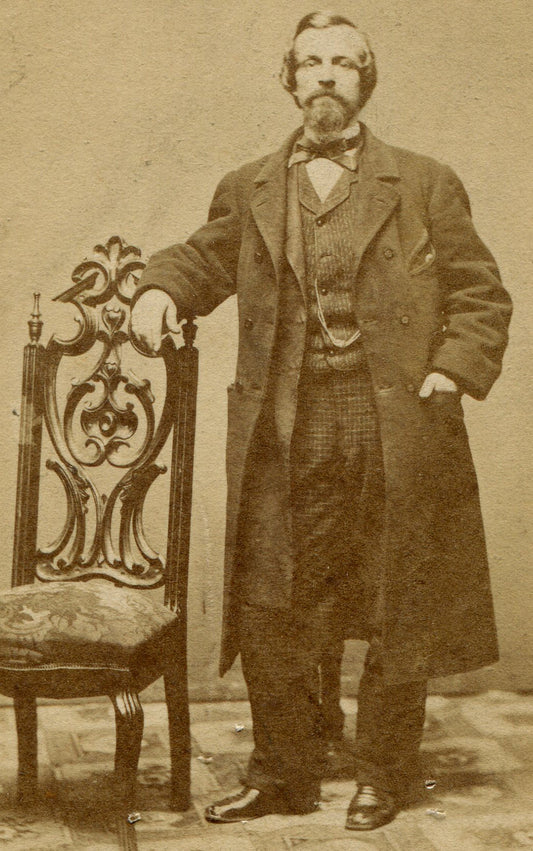 MAN OF MANY COATS AND CHECKER PANTS. CDV. CHICAGO, ILL.