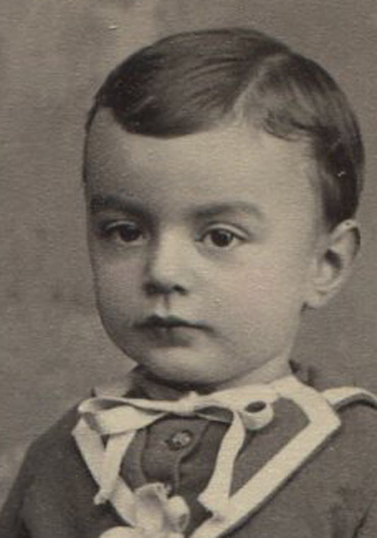 YOUNG BOY HOLDING CANE, WAITING FOR WORLD DOMINATION. CABINET CARD. READING, PA.
