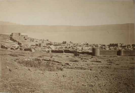 ALBUMEN SWEEPING VIEW OF TIBERIADE FROM THE WEST AT THE SEA OF GALILEE. RARE.