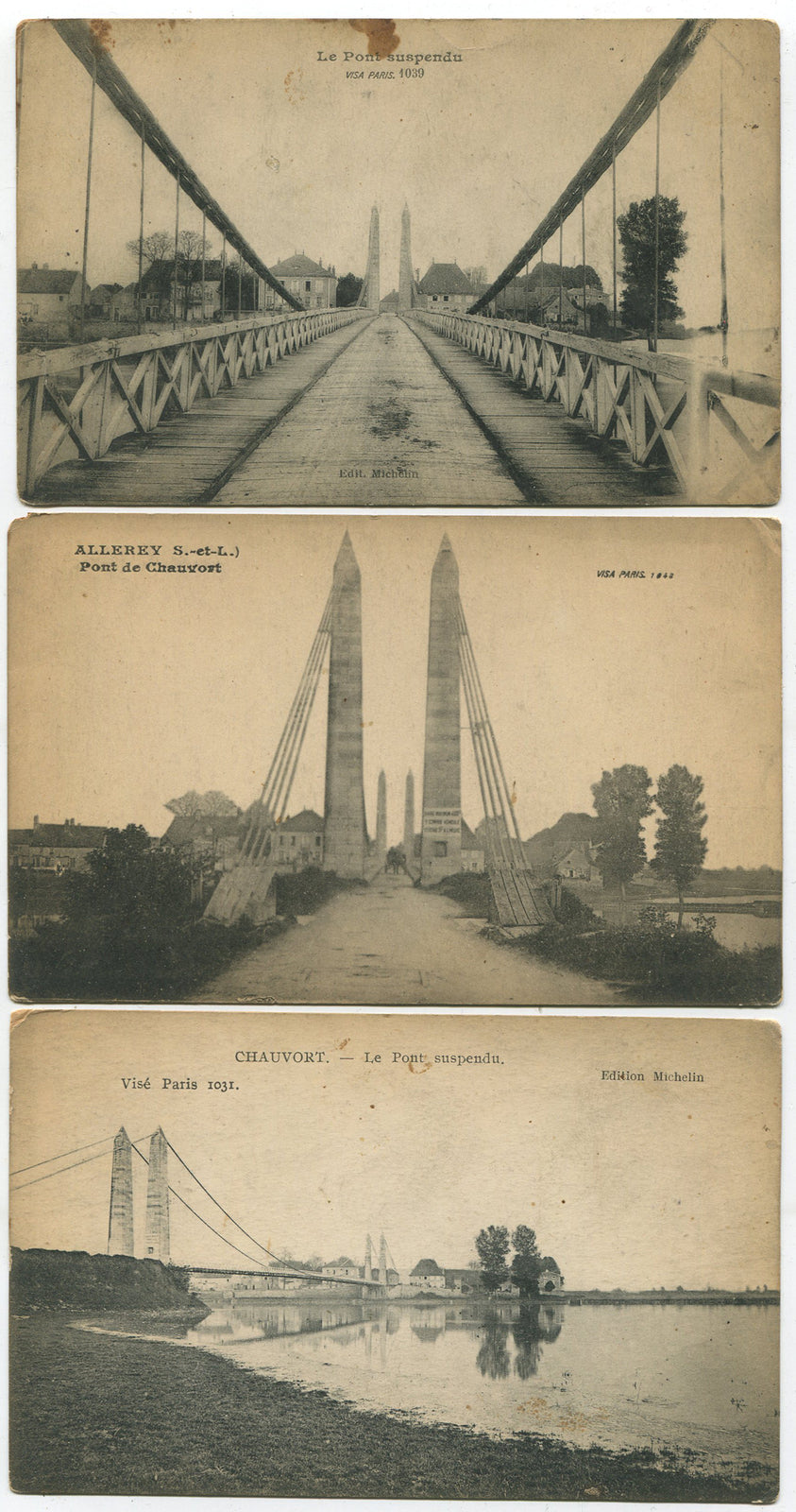 Bridge Lithographic Postcards 3-Set France 1900 Vintage Collectible Gift