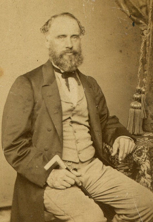 BEARDED MAN HO;DING WALKING CANE. CDV. PHILADELPHIA, PA.