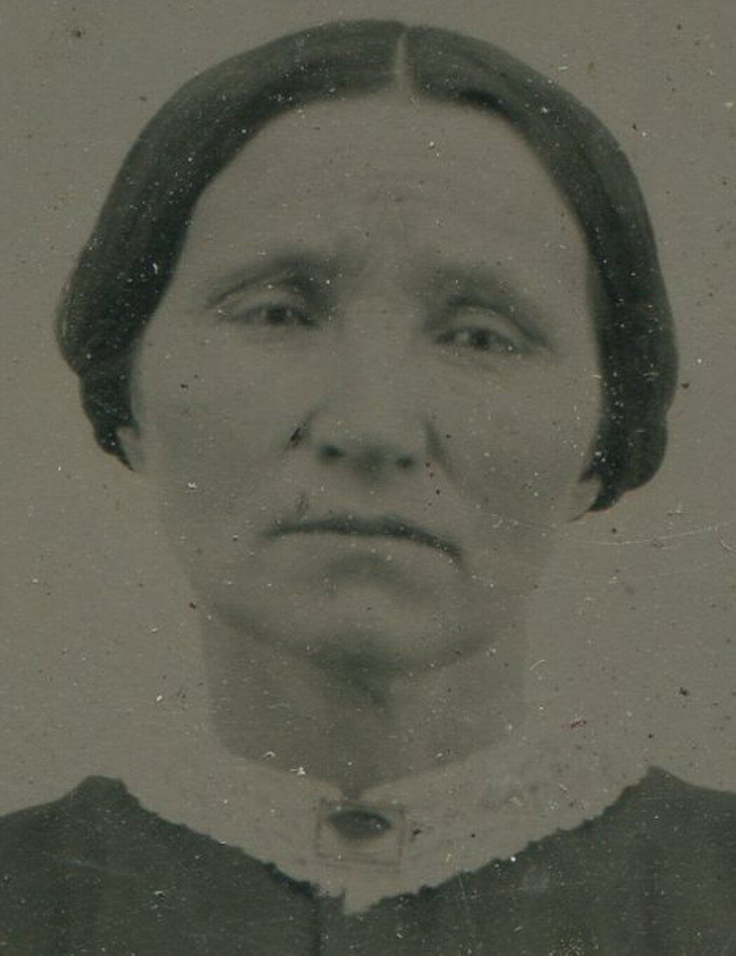 Tintype Woman With World Weary Expression on Paper Mat Vintage Photo Rare