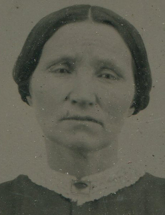 Tintype Woman With World Weary Expression on Paper Mat Vintage Photo Rare