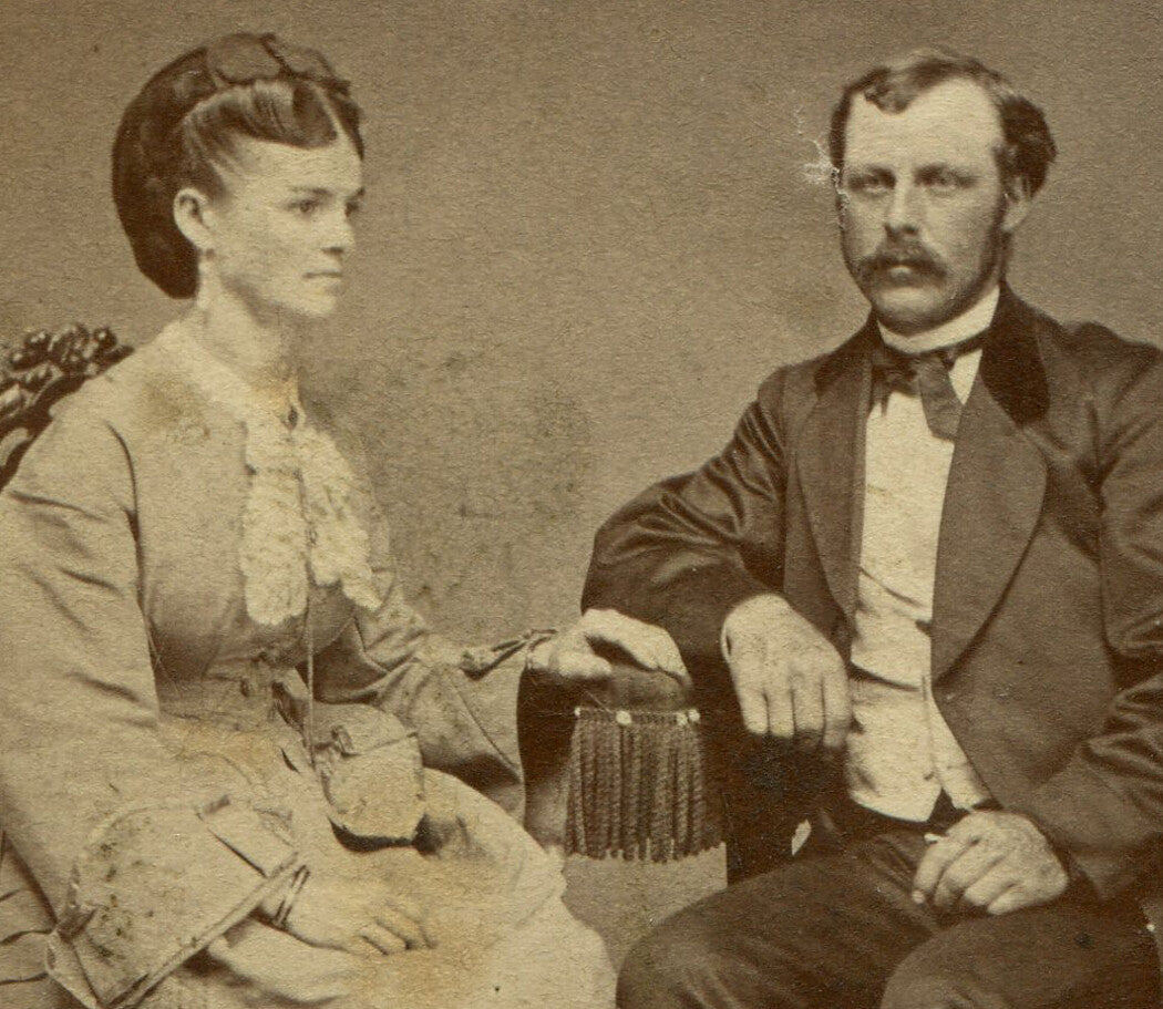 COUPLE, WOMAN IS CLEARLY A ROBOT. CDV. FARMINGTON, ILL.