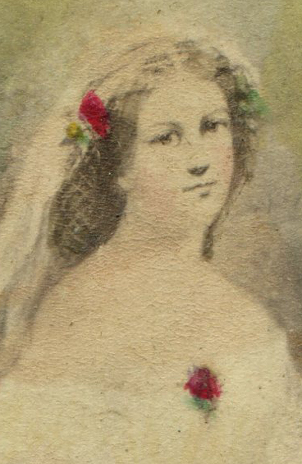 WOMAN IN VAIL, GOWN, POSED IN BOTANICAL SETTING. CDV OF PAINTING.