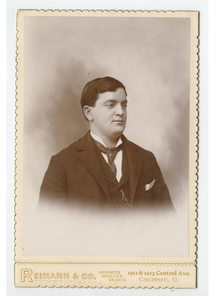 CAB CARD PHOTO MAN W/ TIE PIN FROM CINCINNATI, OH, BY REIMANN