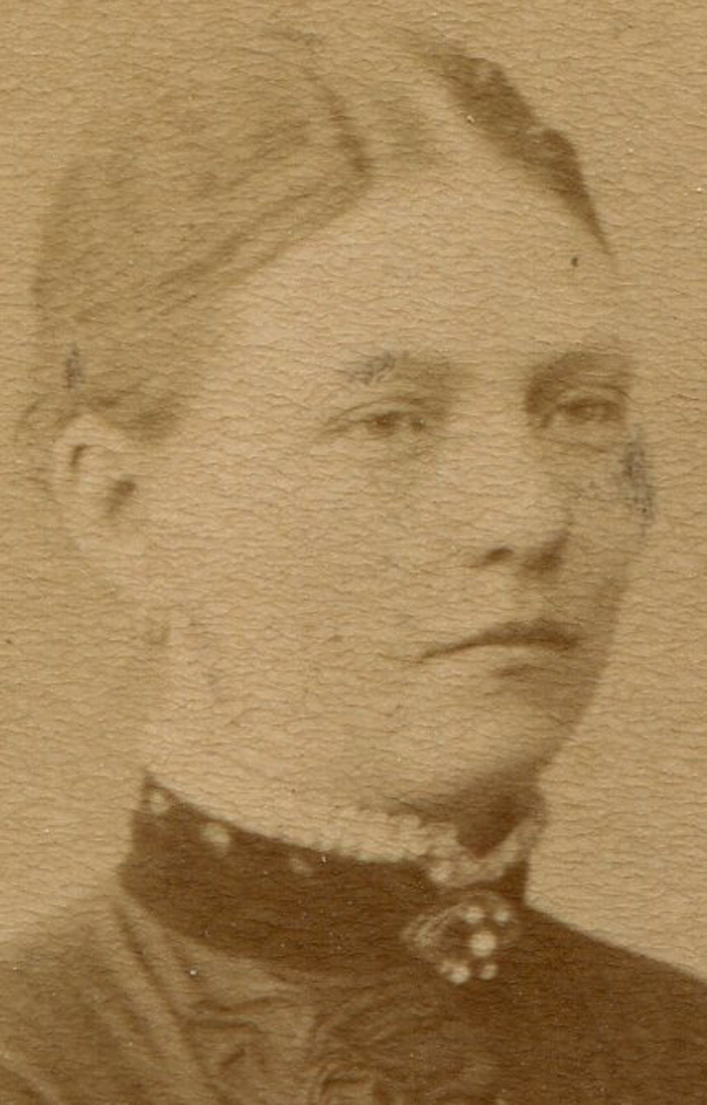 WOMAN, PENSIVE EXPRESSION, STANDING W/ HANDS AT REST ON CHAIR. CDV. STOCKHOLM.