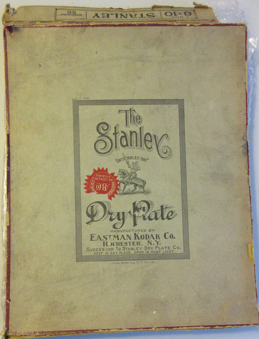 THE STANLEY DRY PLATE. GLASS PLATE BOX W/2 EXPOSED 8X10 NEG.