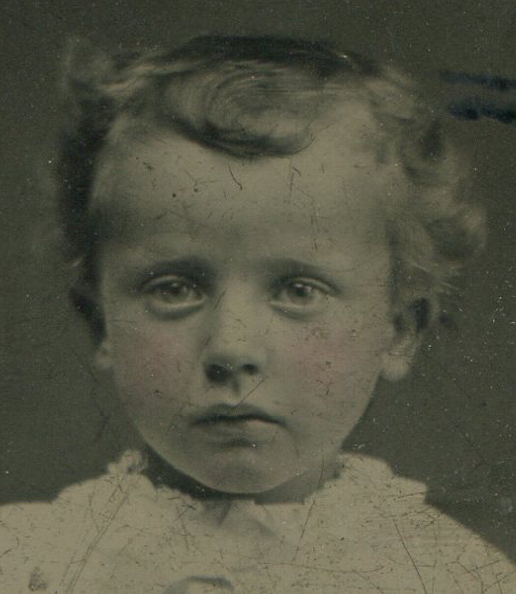 Tintype of Young Boy in Short Pants Patterned Socks 3.5x2.5 Vintage