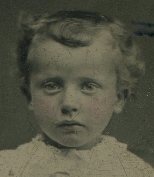 Tintype of Young Boy in Short Pants Patterned Socks 3.5x2.5 Vintage