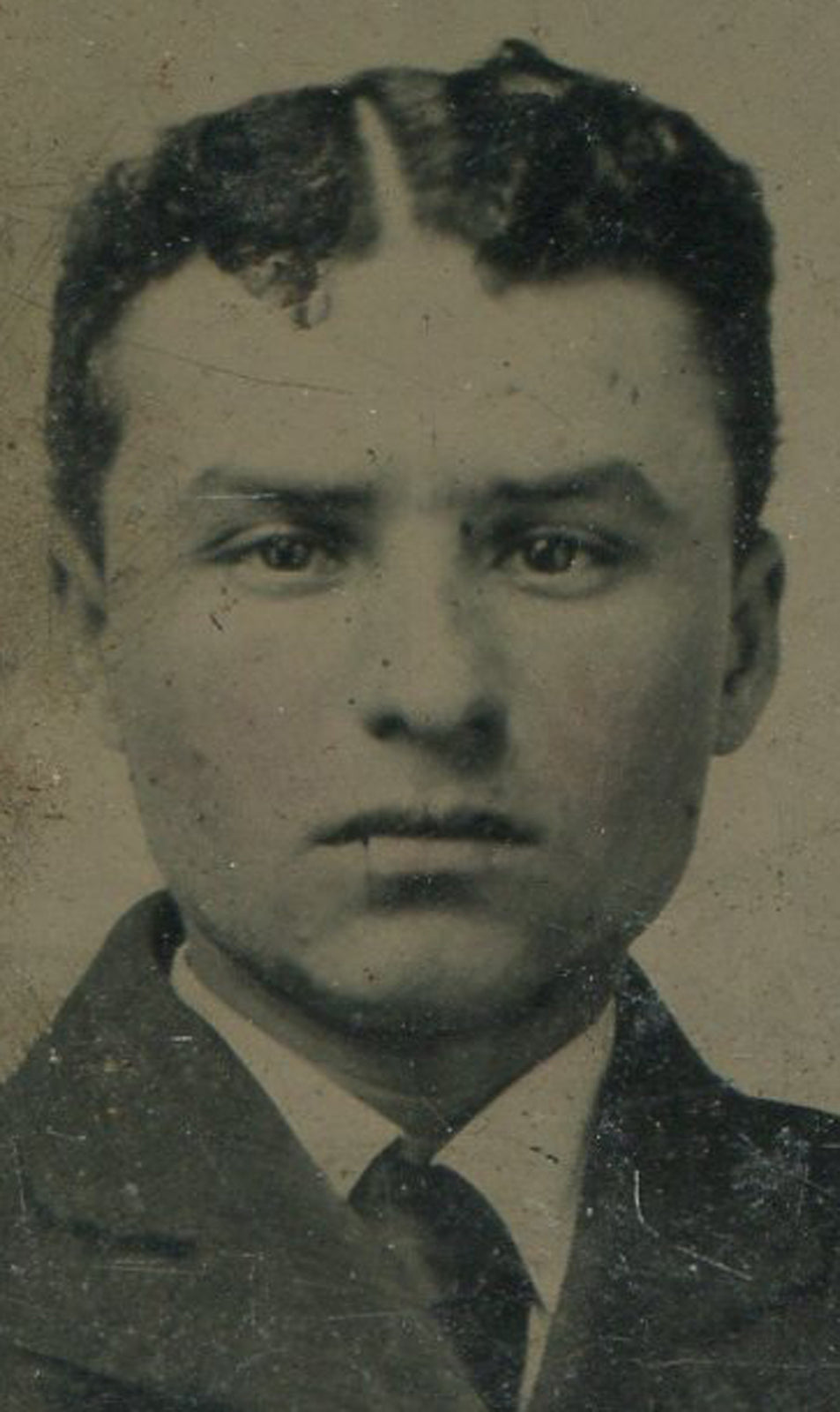 Tintype Portrait: Man with Slick Hair, Fancy Coat, Bowler Hat Vintage Photo