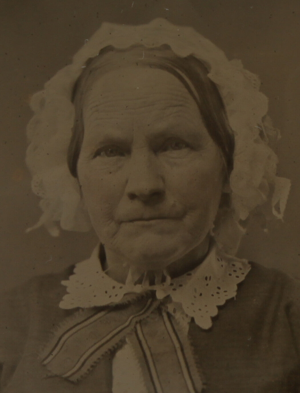 Antique 6th Plate Ambrotype Photo - Old Woman in Bonnet, Tinted, No Case, Vintage Original