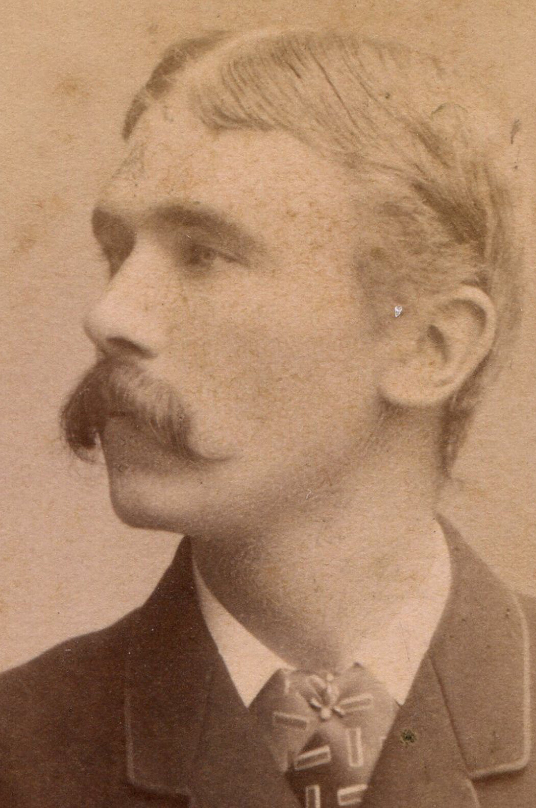 MAN, LARGE MUSTACHE, STRONG PROFILE POSE. CDV. STOCKHOLM, SWEDEN.