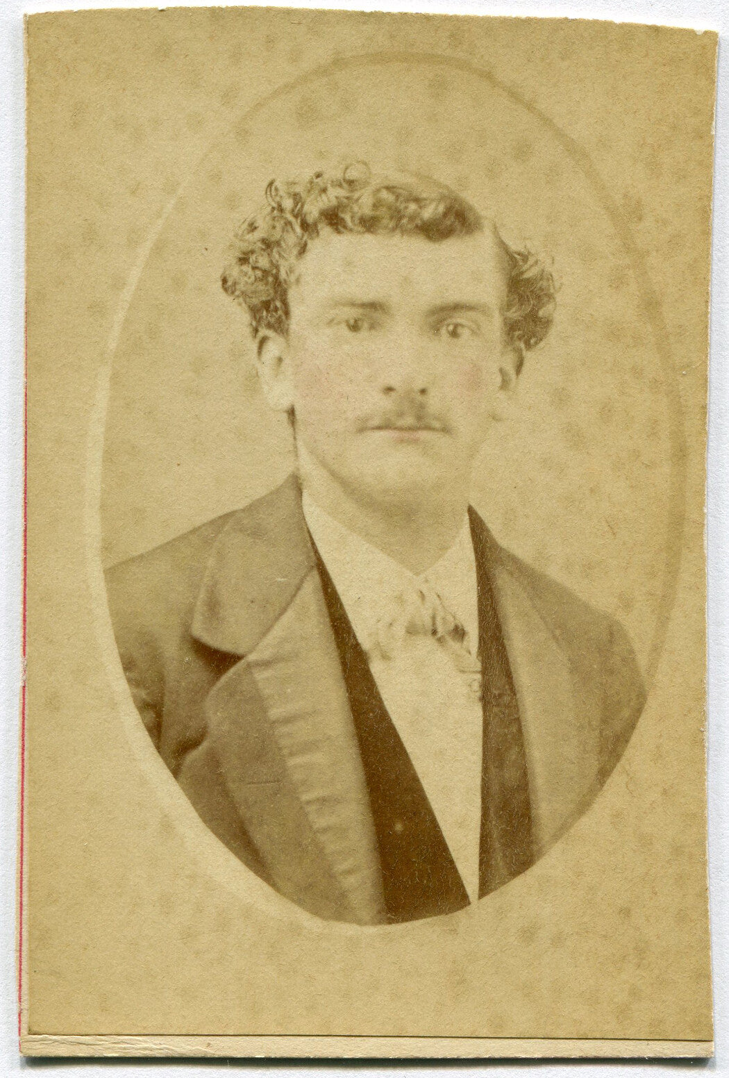 YOUNG MAN W/ VERY CURLY HAIR, MUSTACHE. CDV.