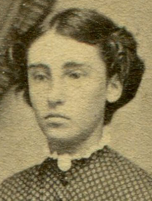 SULLEN WOMAN, DOWNWARD GAZE, CHECKED DRESS. CDV. FARMINGTON, ILL.