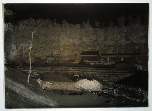 ALLEGHENY COUNTY, PA. BRIDGE AND STREAM. 5 X 7 GLASS PLATE NEGATIVE,CIRCA 1910s.