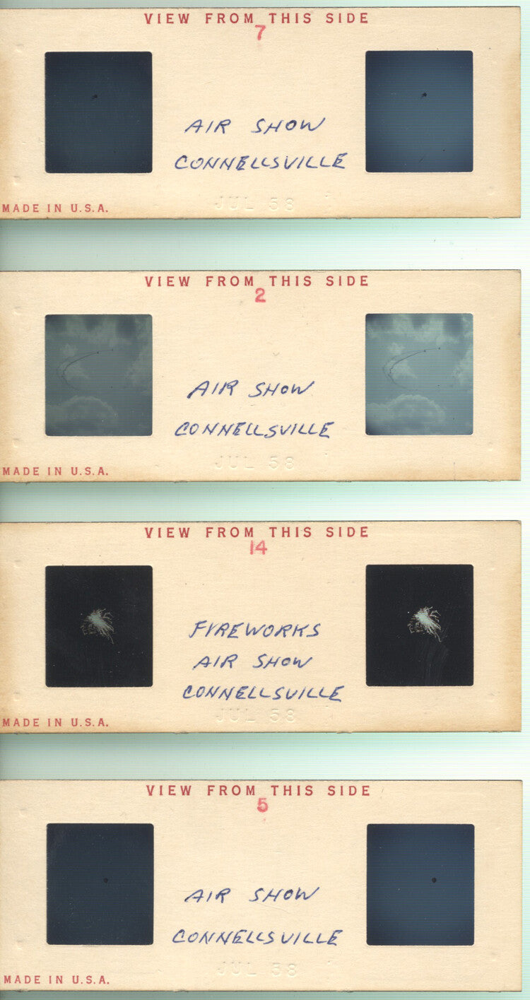 1950S STEREOVIEW SLIDES OF CONNELLSVILLE, PA AIR SHOW   FIREWORKS - SET OF 14