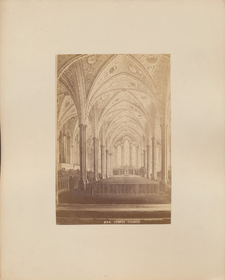 ALBUMEN PHOTO OF TEMPLE CHURCH INTERIOR - LONDON, ENGLAND