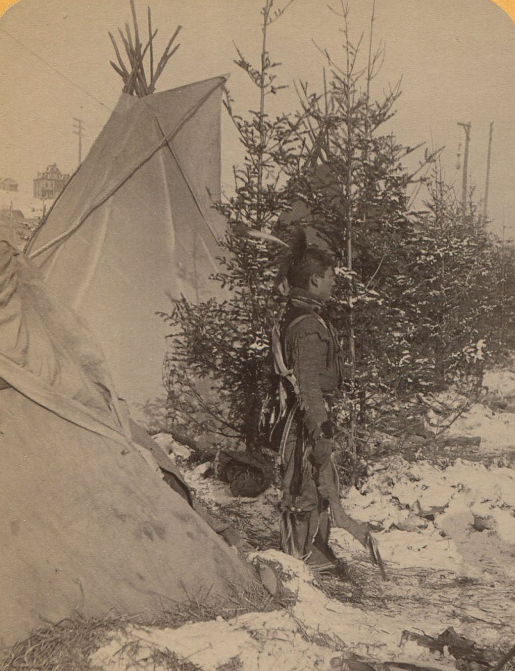 NATIVE AMERICAN YOUNG BRAVE SIOUX  WIGWAM  . VINTAGE ORIGINAL STEREOVIEW.