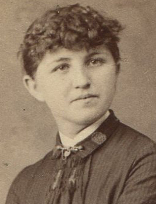 WOMAN LEANING ON TILTED CHAIR. CABINET CARD, ALLEGHENY CITY, PA.