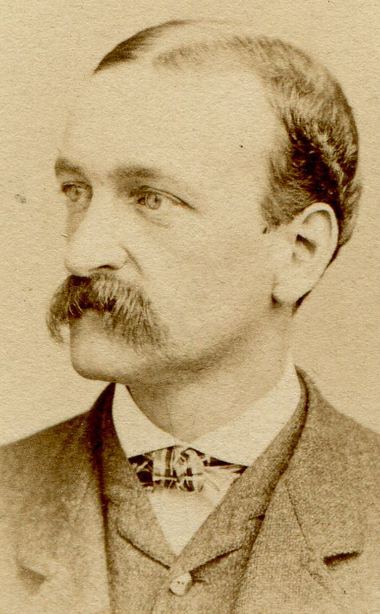 MAN WITH BROOM MUSTACHE AND THINNING HAIR LINE. CDV. PHILADELPHIA, PA.