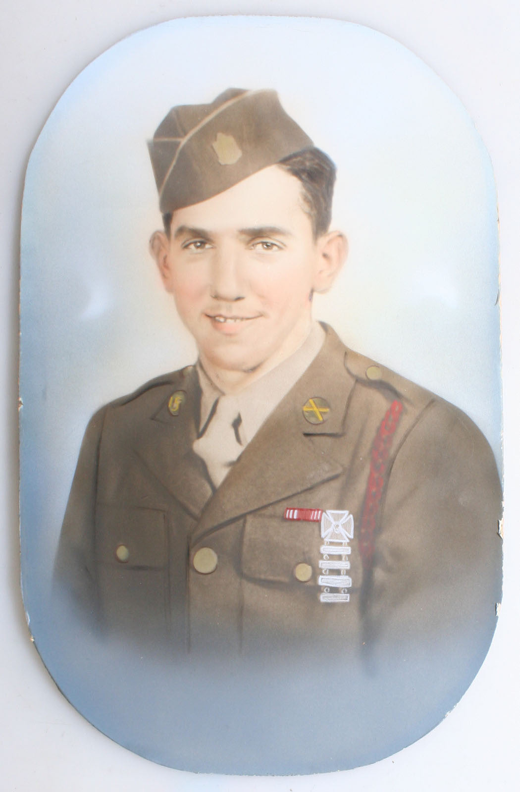 U.S. SOLDER IN UNIFORM, PORTRAIT. HAND COLORED.  16 X 10 OVAL.