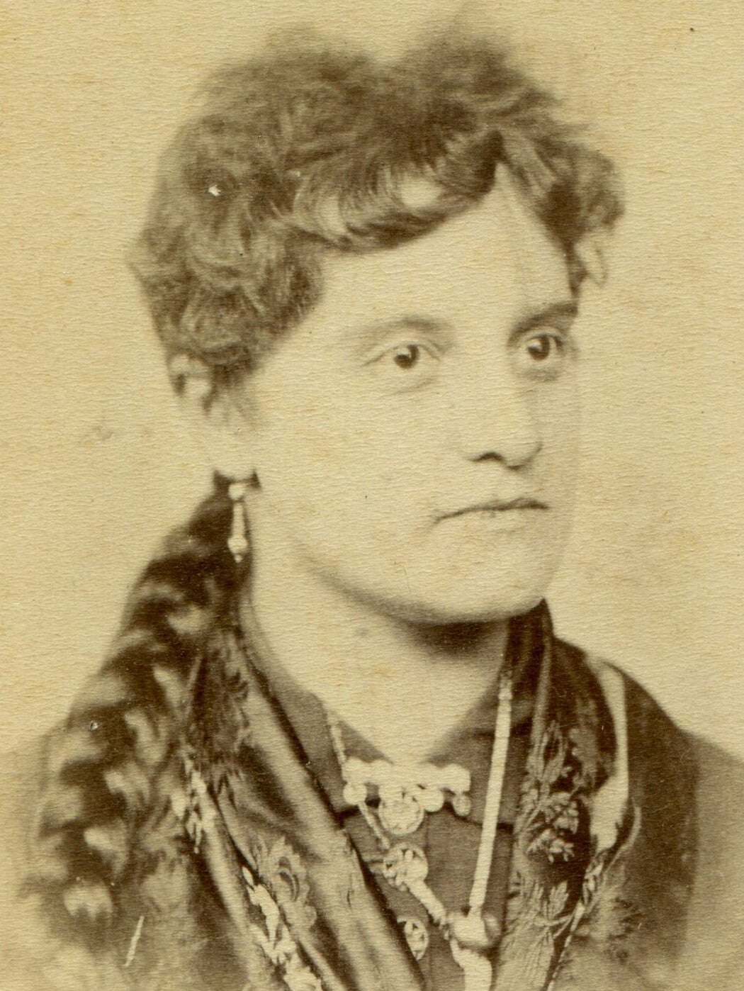 WOMAN WITH CHOPPY HAIR/ LONG THICK BRAID. CDV. BETHLEHEM, PA.