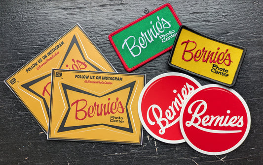 Bernie’s Photo Sticker and Embroidered Patch, lot of 6