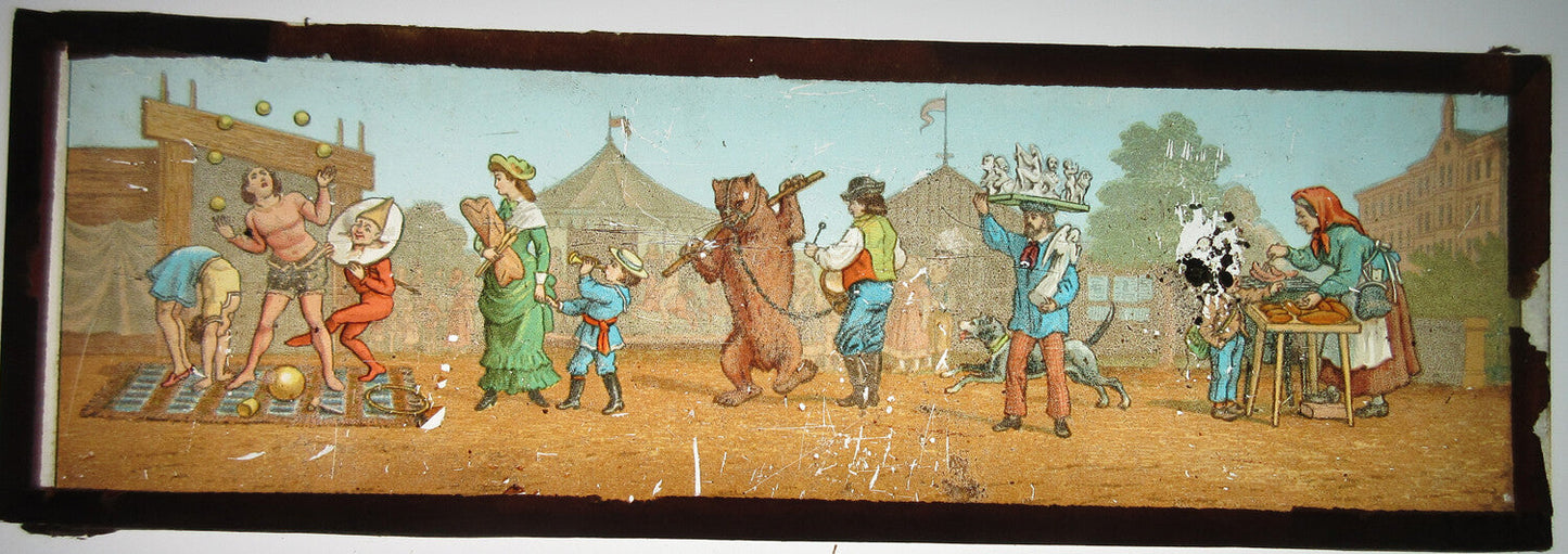 Vintage Circus Performance Hand-Colored Magic Lantern Slide 3x9.5 in - Sealed, Ready for Display