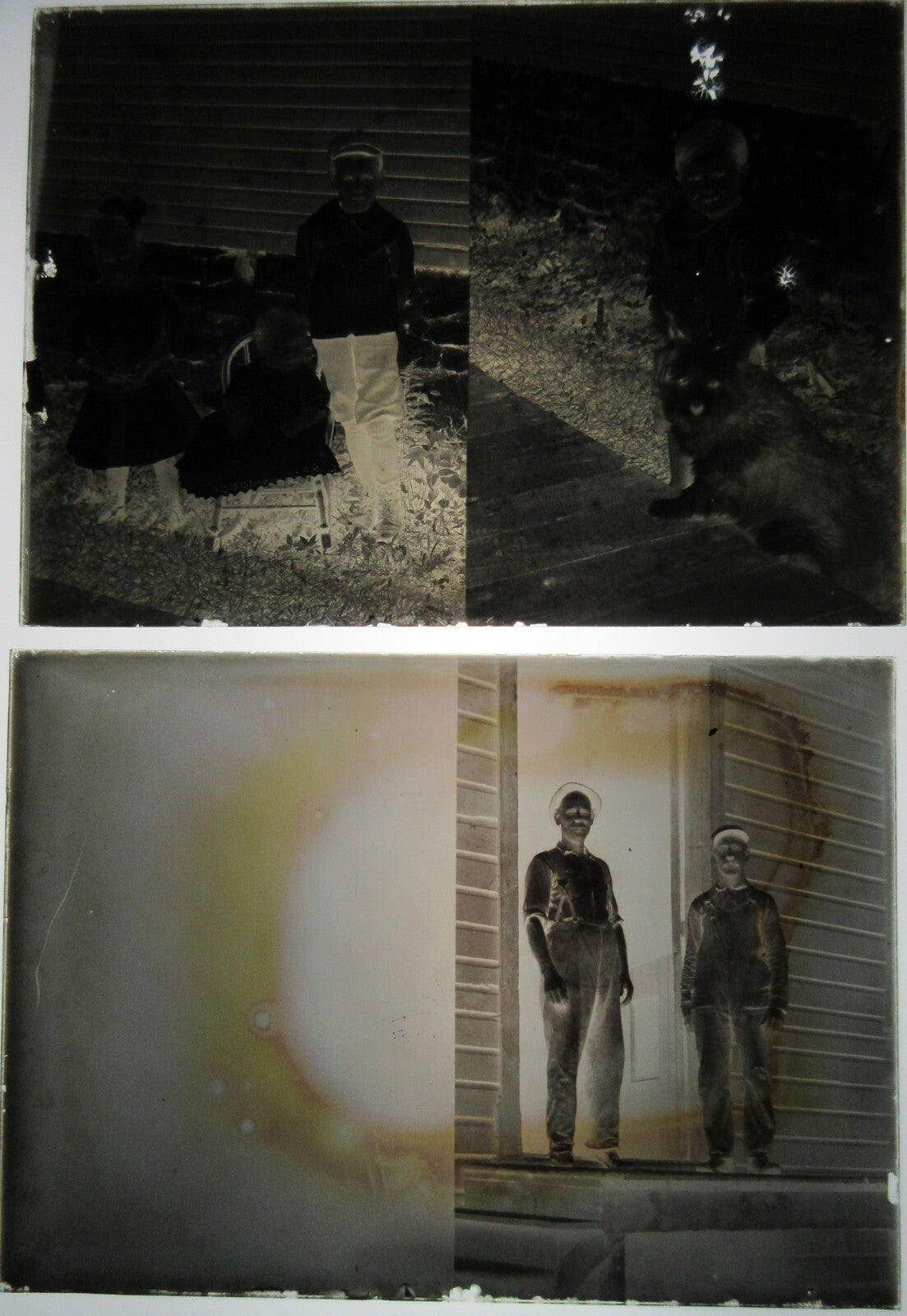 Vintage 5x7 Glass Plate Negative - Children, Dog, Workmen, Original Photo