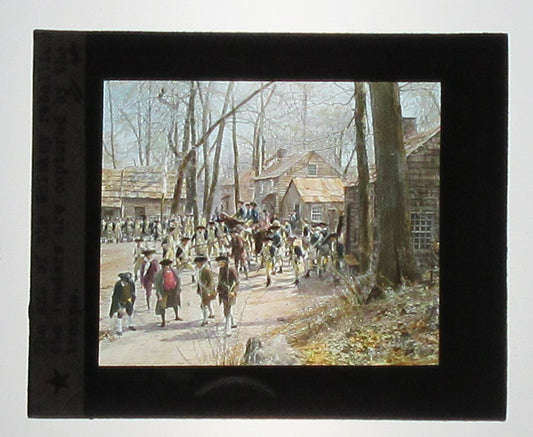 ACTORS PORTRAY WHISKEY REBELLION. HAND COLORED PHOTO ON GLASS.