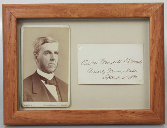 OLIVER WENDELL HOLMES, SCOUS, CDV, SIGNED CARD. 5X7 FRAME.