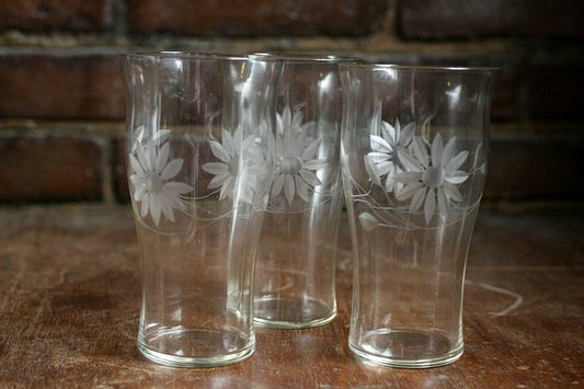 Vintage Floral Glassware - Set of 3 with Flower Pattern - Clear Glassware Trio