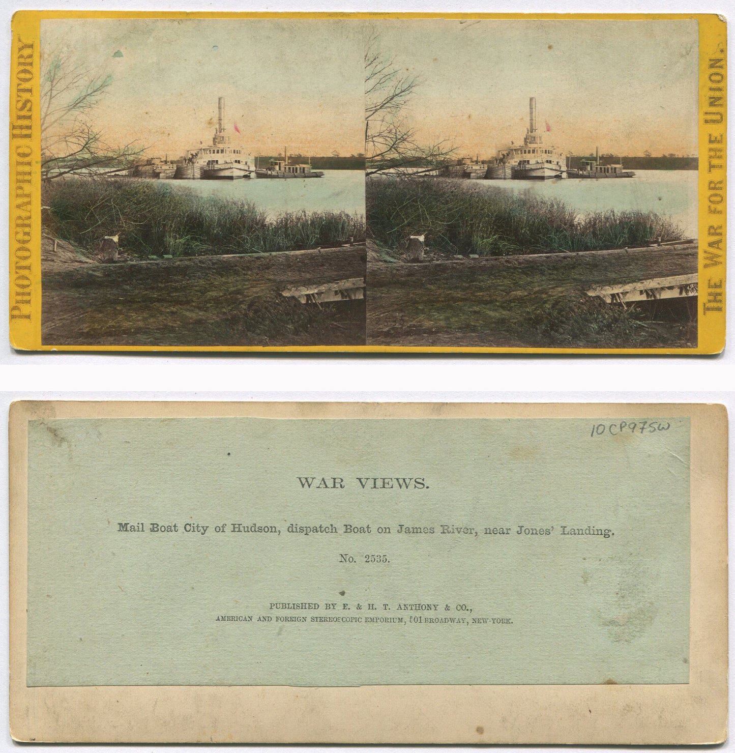 CIVIL WAR STEREOVIEW. TINTED, MAIL BOAT ON HUDSON. ANTHONY & CO.
