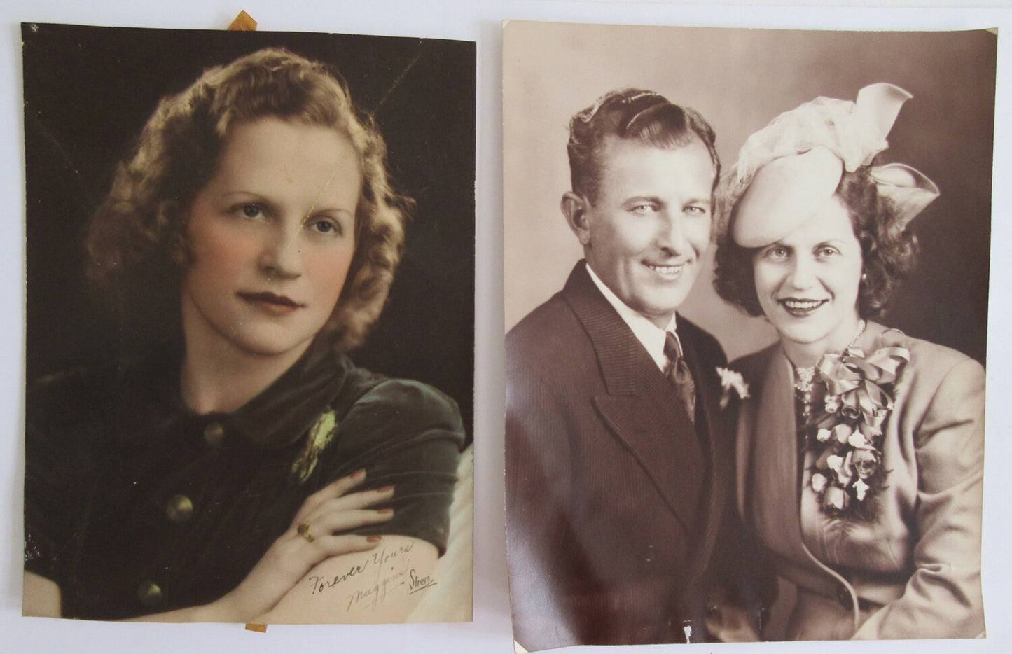 PORTRAITS, WOMEN, COUPLES. HAND COLORED TONED SILVER PRINTS. 4 SET.