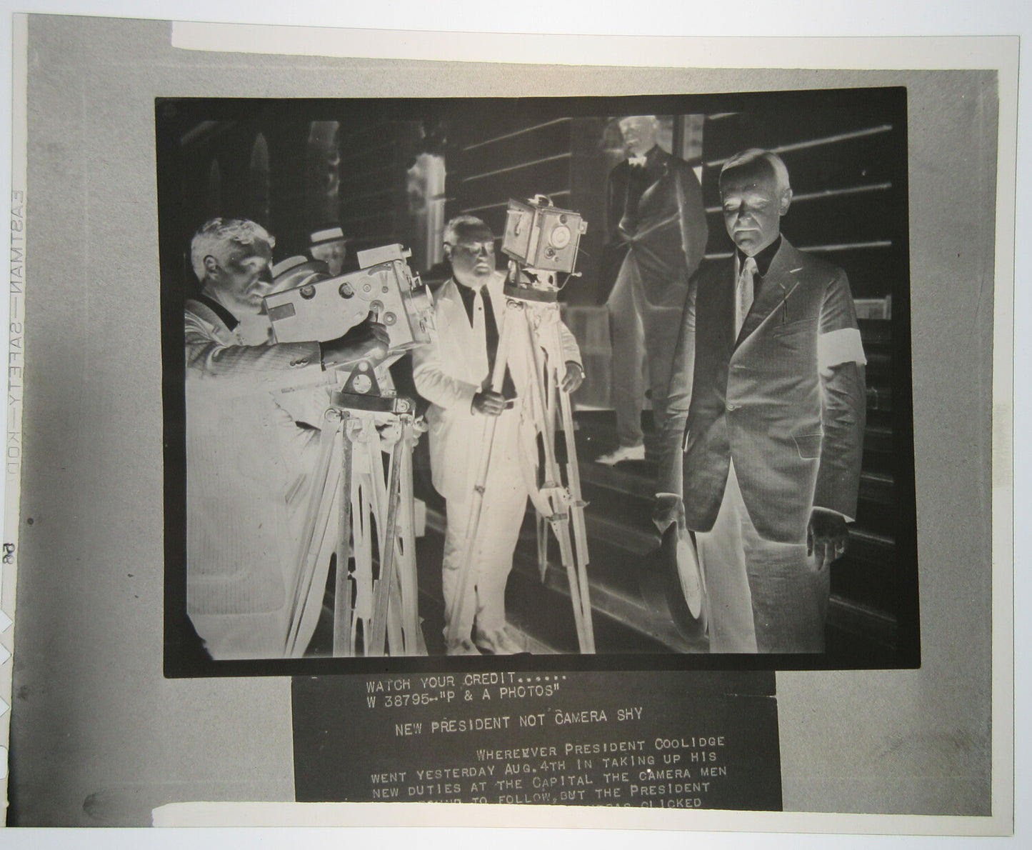 CAMERA MEN FILMING PRESIDENT COOLIDGE. 4X5 NEGATIVE.