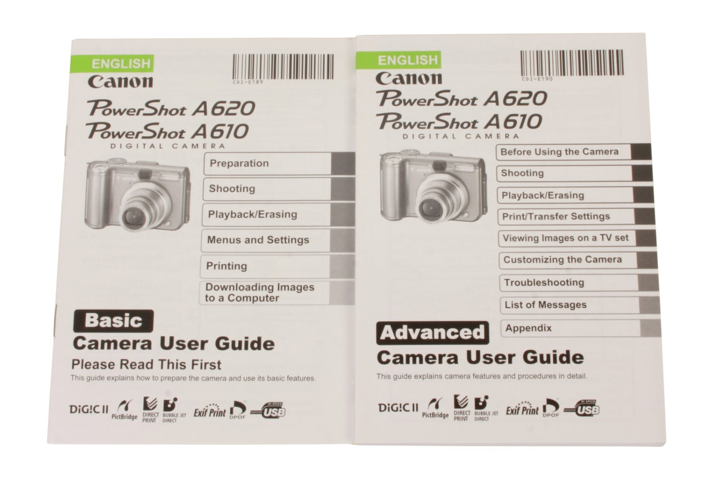 Canon PowerShot A620/610 Basic & Advanced Camera User Guide (English)