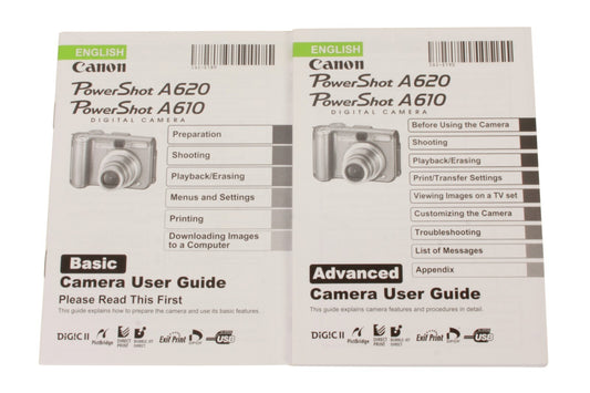 Canon PowerShot A620/610 Basic & Advanced Camera User Guide (English)