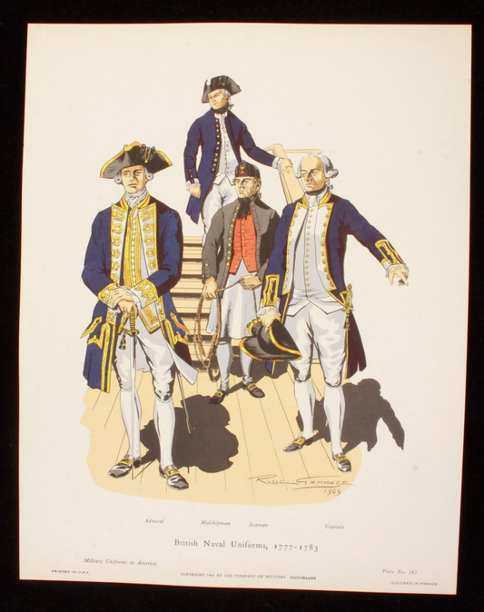 British Naval Uniforms 1777-1783 Illustration 11x14